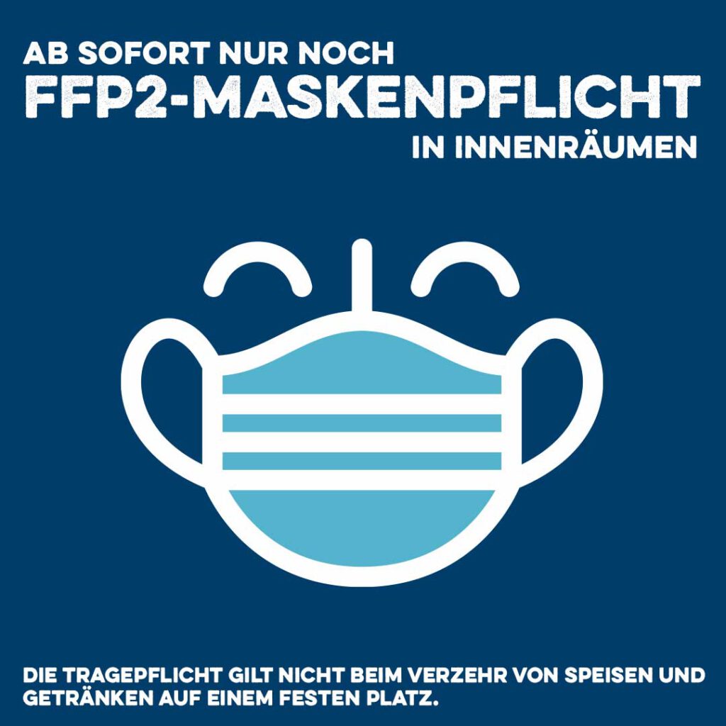 Auf allen Schiffsfahrten gilt für Gäste FFP2-Masken-Tragepflicht im Innenbereich.
